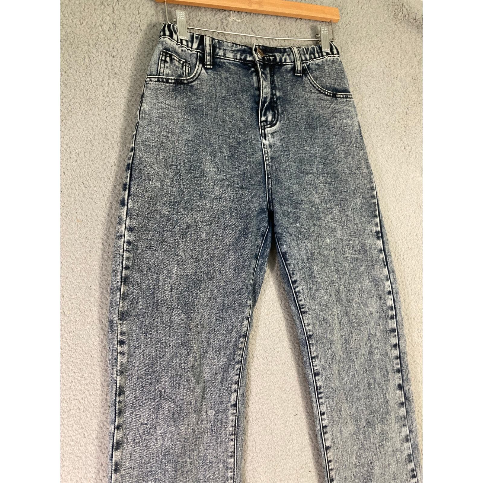 Women's High Rise Acid Wash Slim Jeans Blue Size 32 Mom Jeans - Thumbnail 8