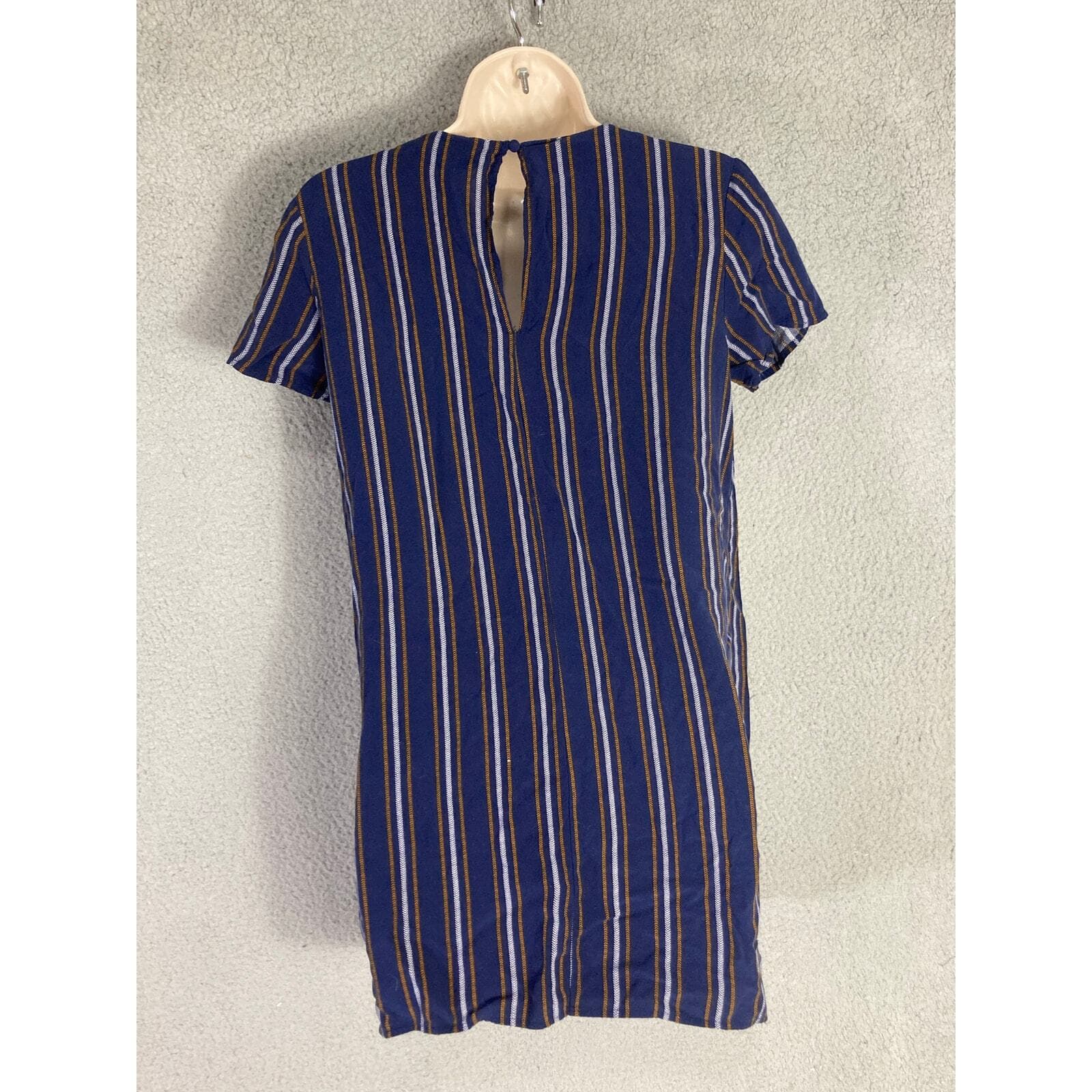 Forever 21 Women's XL 100% Rayon Blue Striped Knee Length Shirt Dress Casual - Thumbnail 8