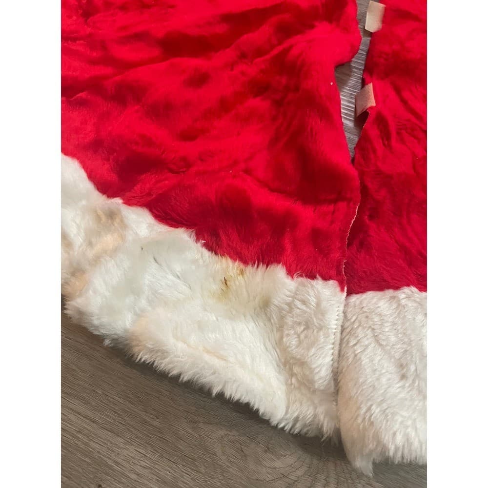 Vintage Christmas Tree Skirt 44 Red White Faux Fur Santa Plush Xmas Decor - Thumbnail 8
