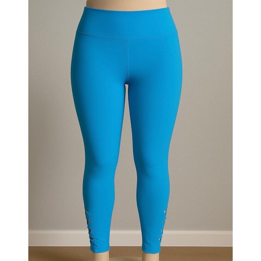 Women Blue Capri Leggings M High Rise Yoga Athletic Stretch Pants DSG