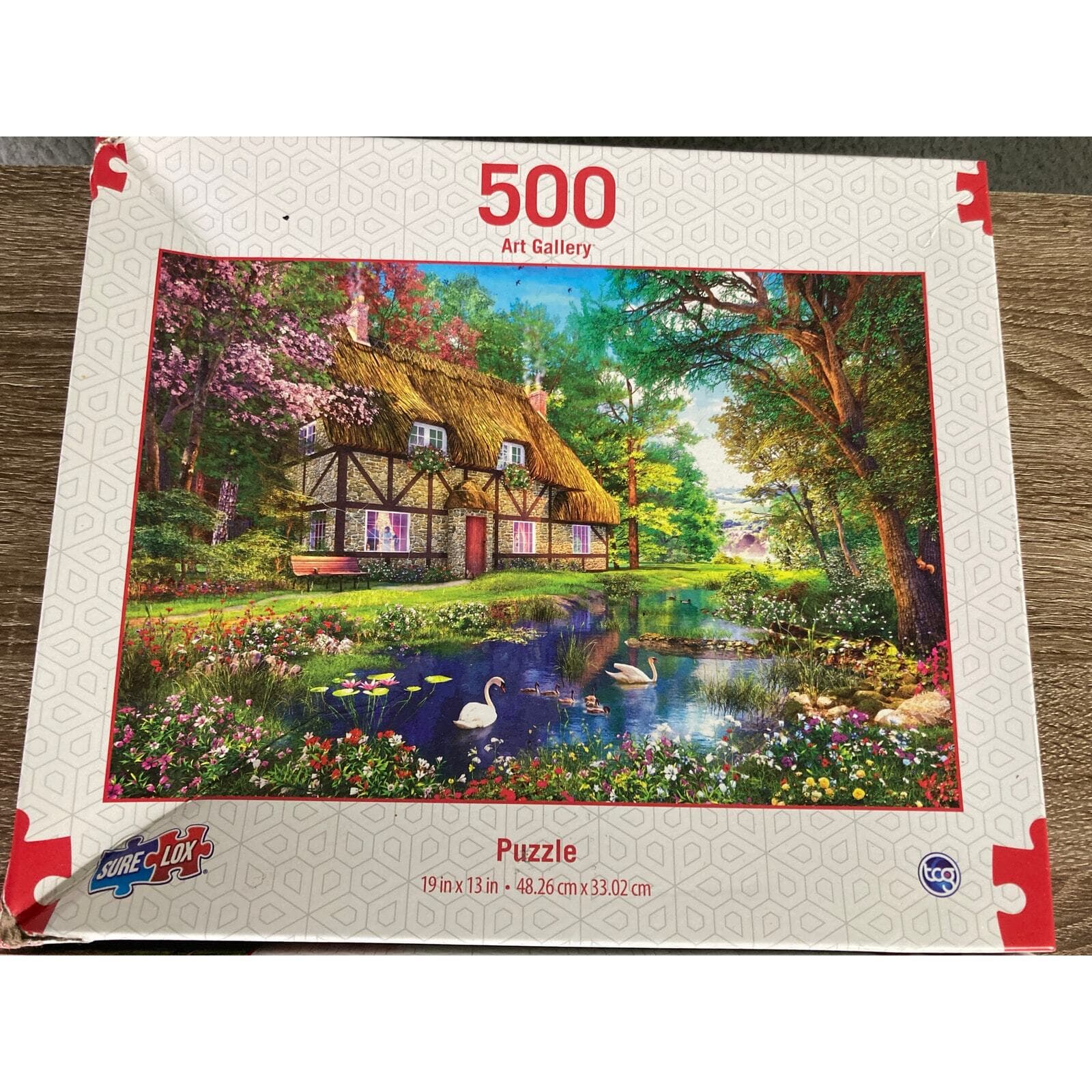Sure-Lox 500 Piece Jigsaw Puzzle Summer Thatched Home & Village - Thumbnail 2