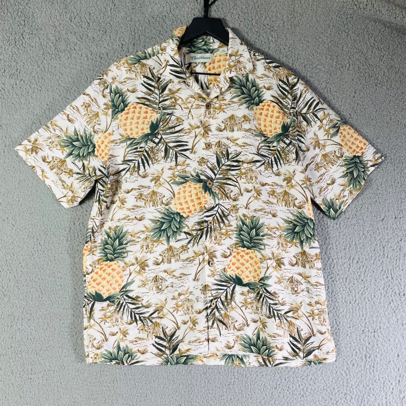 Hawaiian Shirt Mens M Pineapple Tropical Button Up Beach Aloha Summer - Thumbnail 3