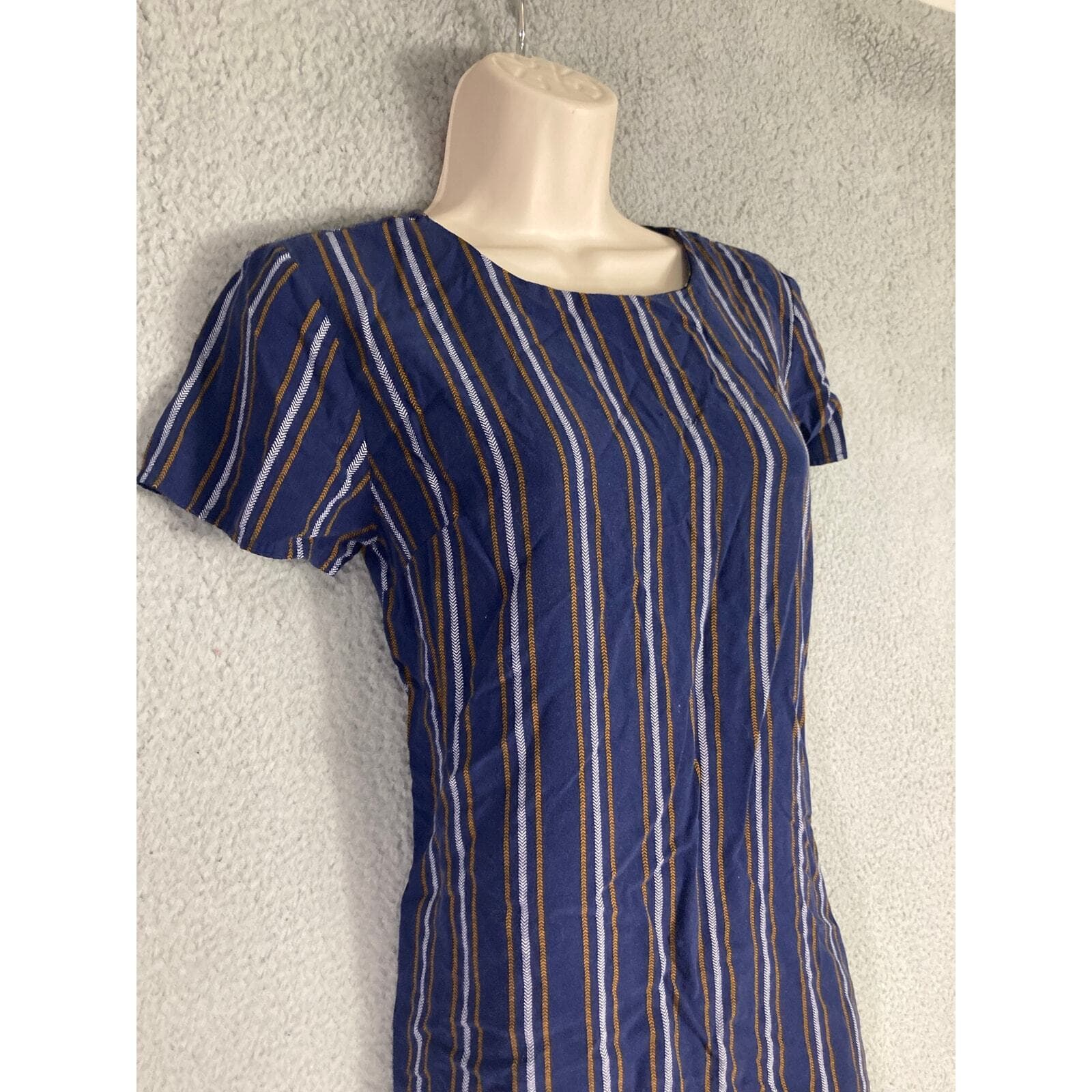 Forever 21 Women's XL 100% Rayon Blue Striped Knee Length Shirt Dress Casual - Thumbnail 3