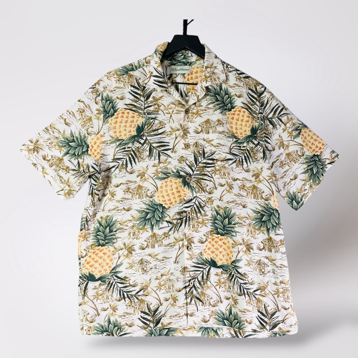 Hawaiian Shirt Mens M Pineapple Tropical Button Up Beach Aloha Summer - Thumbnail 2