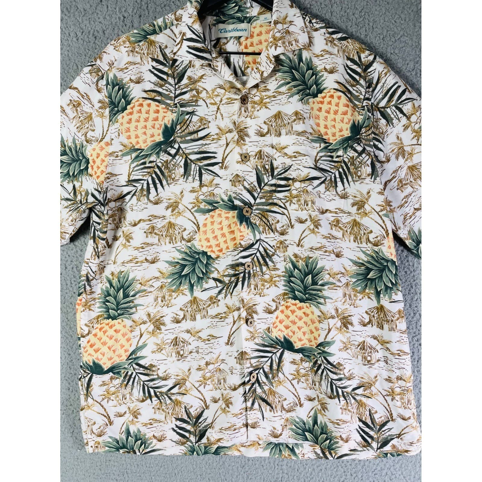 Hawaiian Shirt Mens M Pineapple Tropical Button Up Beach Aloha Summer - Thumbnail 4