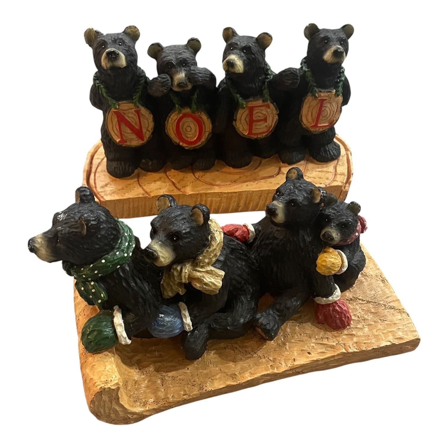 Black Bear Christmas Figurine Set NOEL Sledding Cabin Lodge Decor Resin - Thumbnail 3
