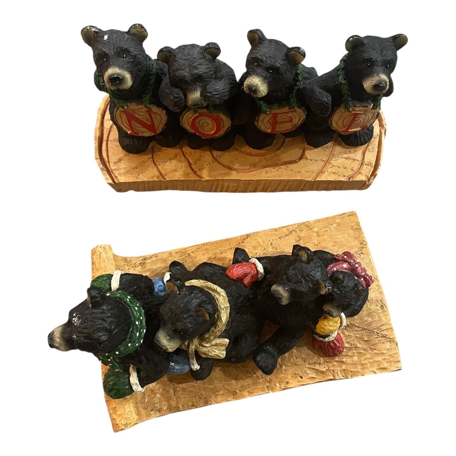 Black Bear Christmas Figurine Set NOEL Sledding Cabin Lodge Decor Resin - Thumbnail 4