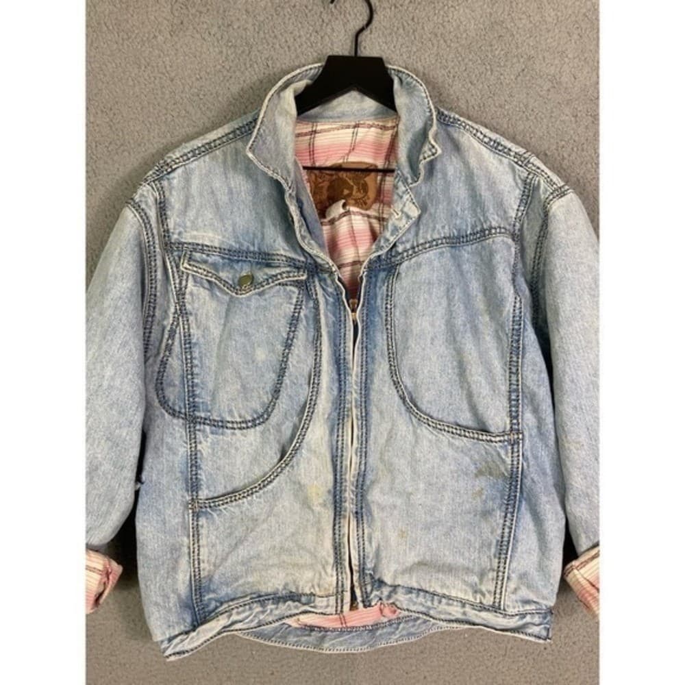 Vintage 80s Ary Cooper Women's Denim Jacket Blue Zip Medium - Thumbnail 7