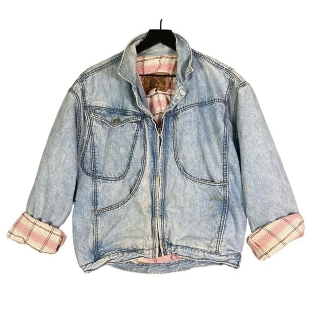 Vintage 80s Ary Cooper Women's Denim Jacket Blue Zip Medium - Thumbnail 4