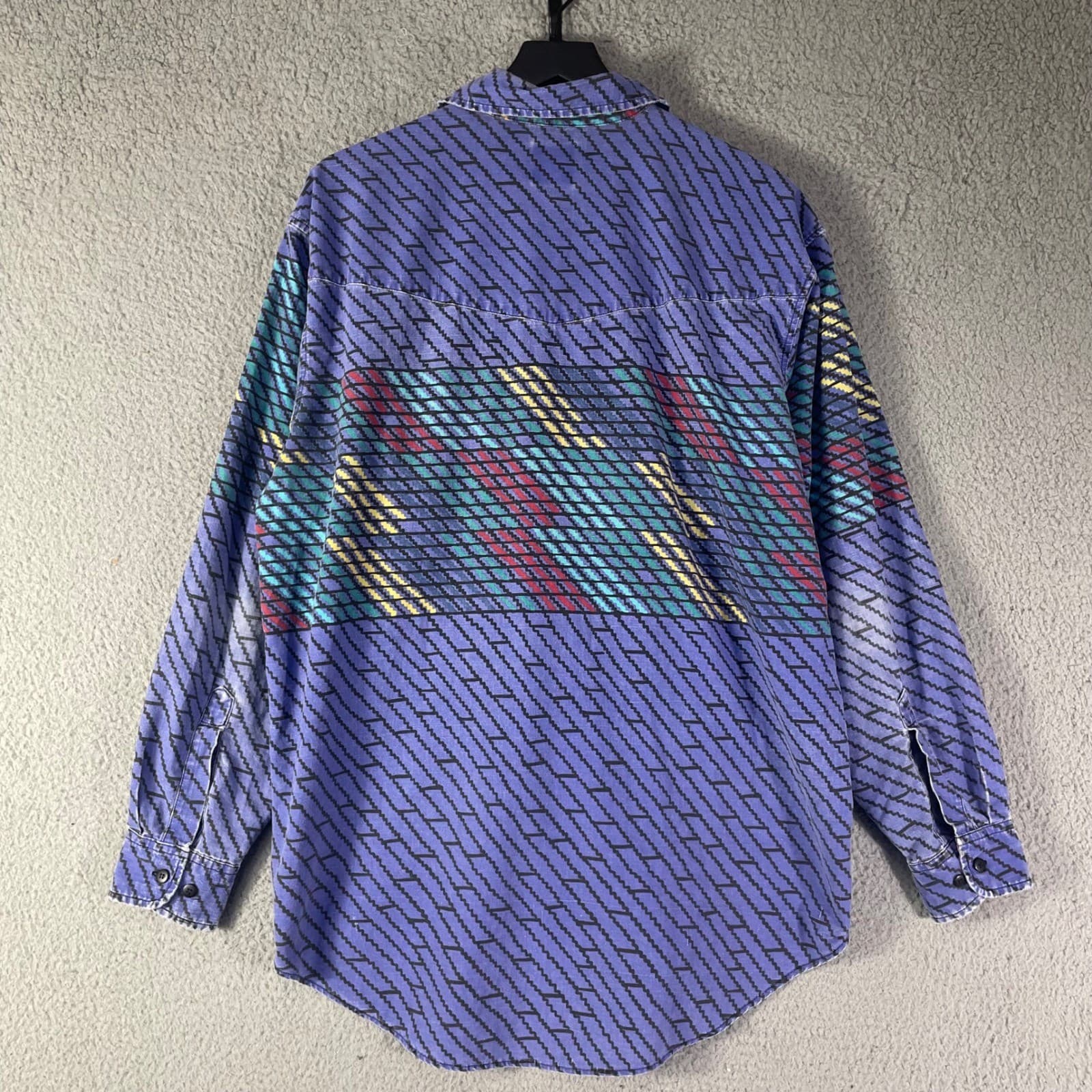 Vintage Western Plains Shirt Mens L Southwestern Aztec Cotton Button Up 90s Blue - Thumbnail 6