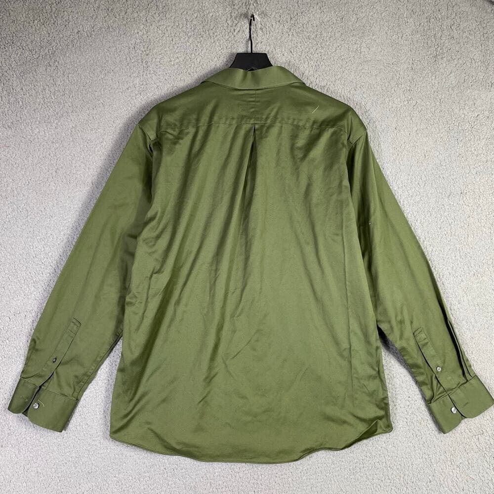 Murano Men's 17/35 XL Large Olive Green Liquid Cotton Long Sleeve Button Shirt - Thumbnail 3
