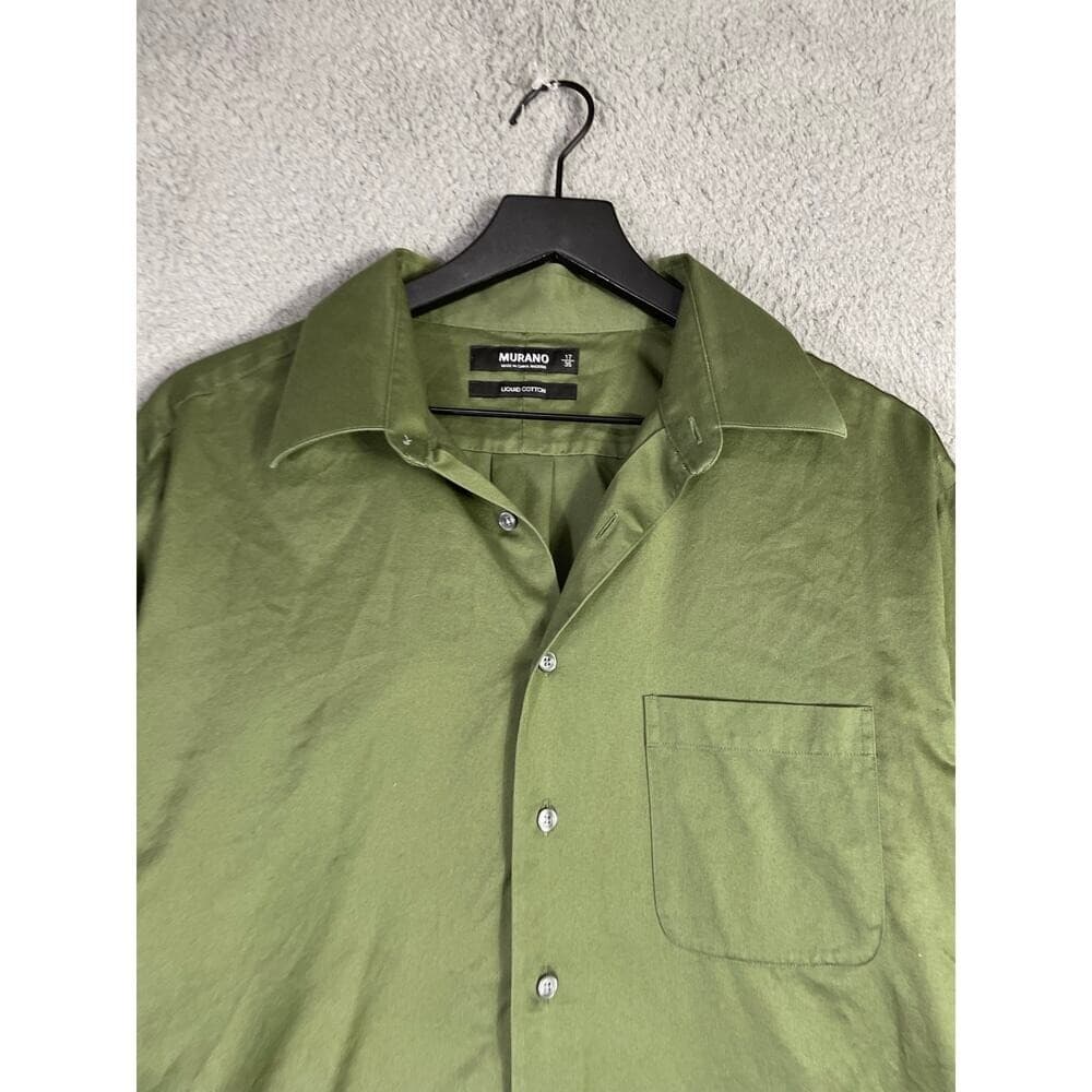 Murano Men's 17/35 XL Large Olive Green Liquid Cotton Long Sleeve Button Shirt - Thumbnail 7