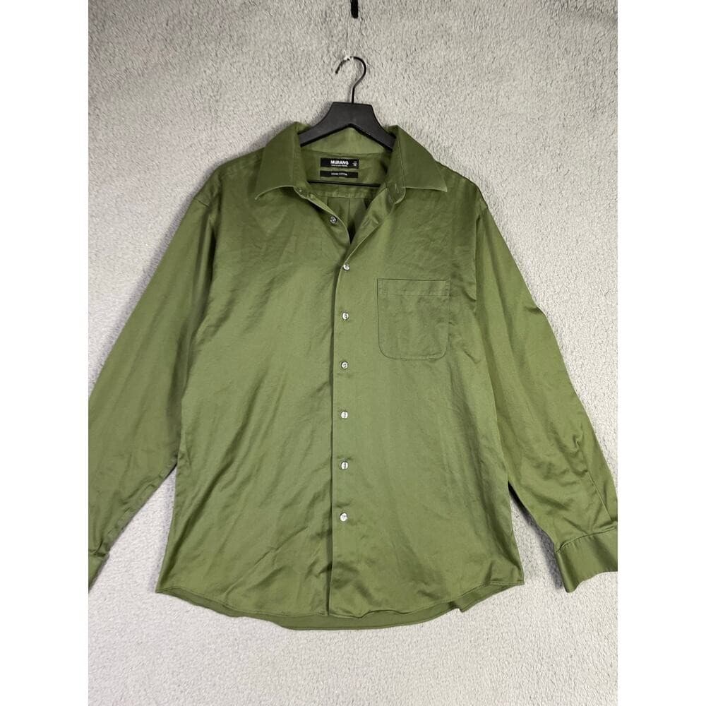 Murano Men's 17/35 XL Large Olive Green Liquid Cotton Long Sleeve Button Shirt - Thumbnail 6