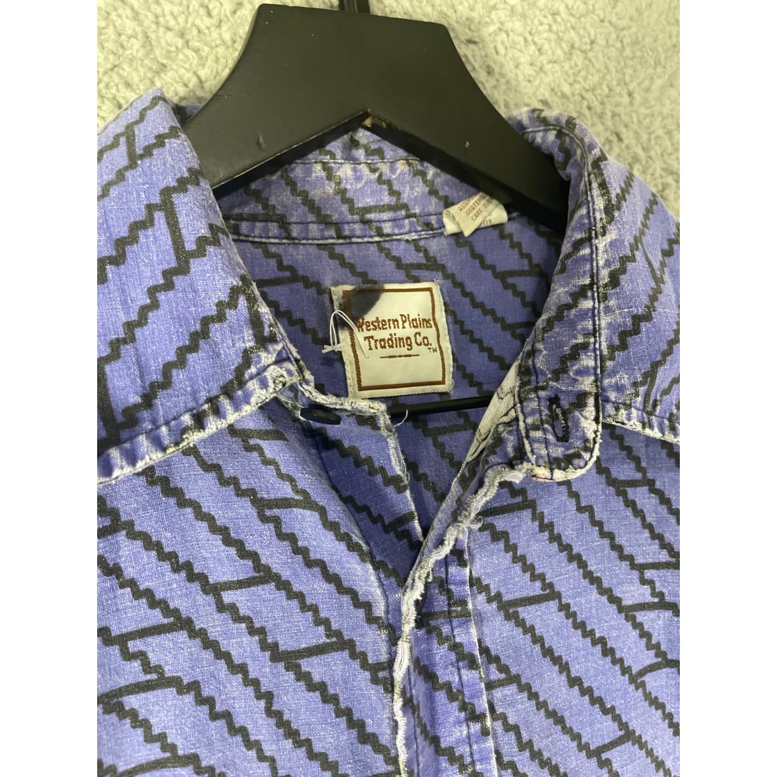 Vintage Western Plains Shirt Mens L Southwestern Aztec Cotton Button Up 90s Blue - Thumbnail 7