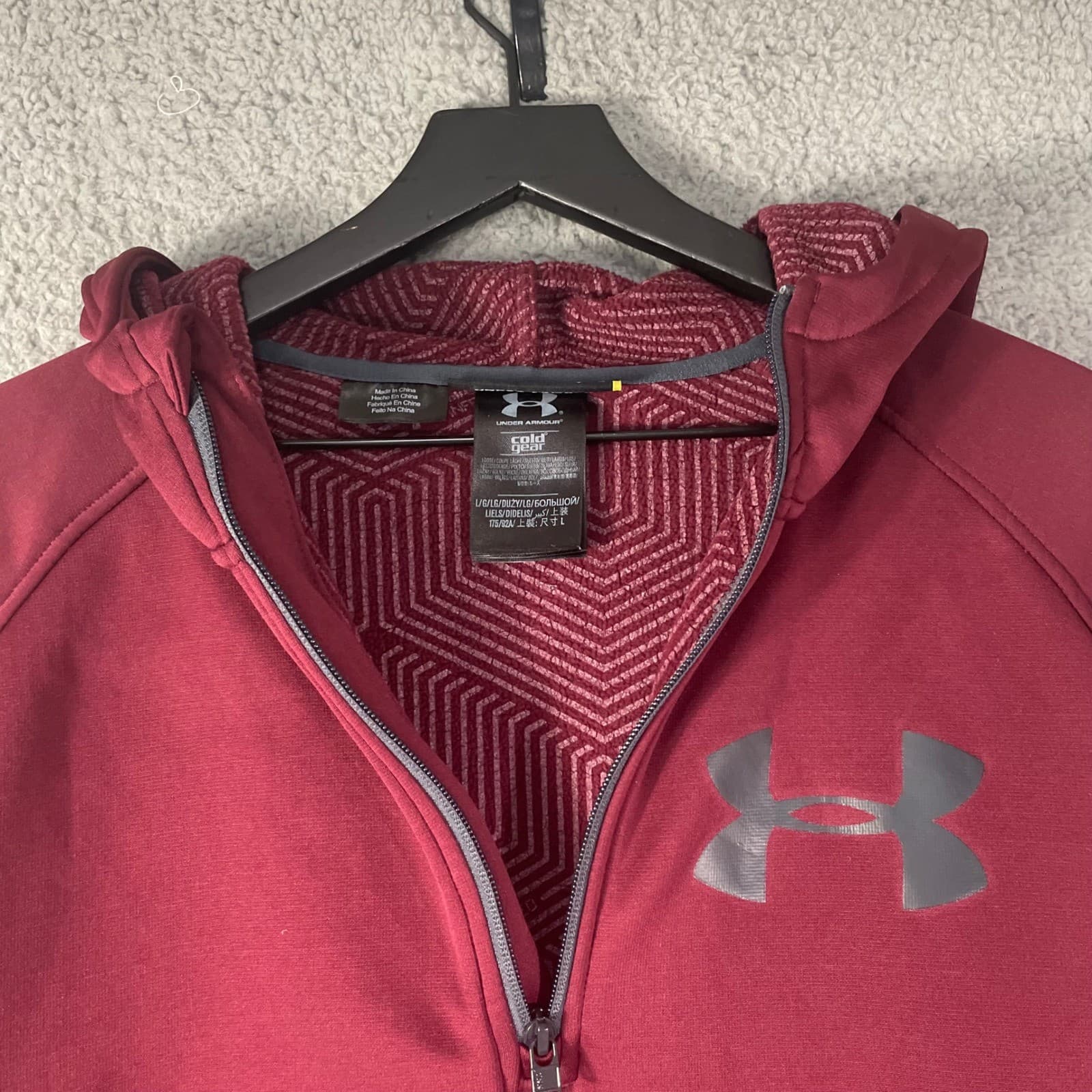 Under Armour Storm ColdGear Infrared Hoodie Mens Large Burgundy 1/4 Zip Loose - Thumbnail 7