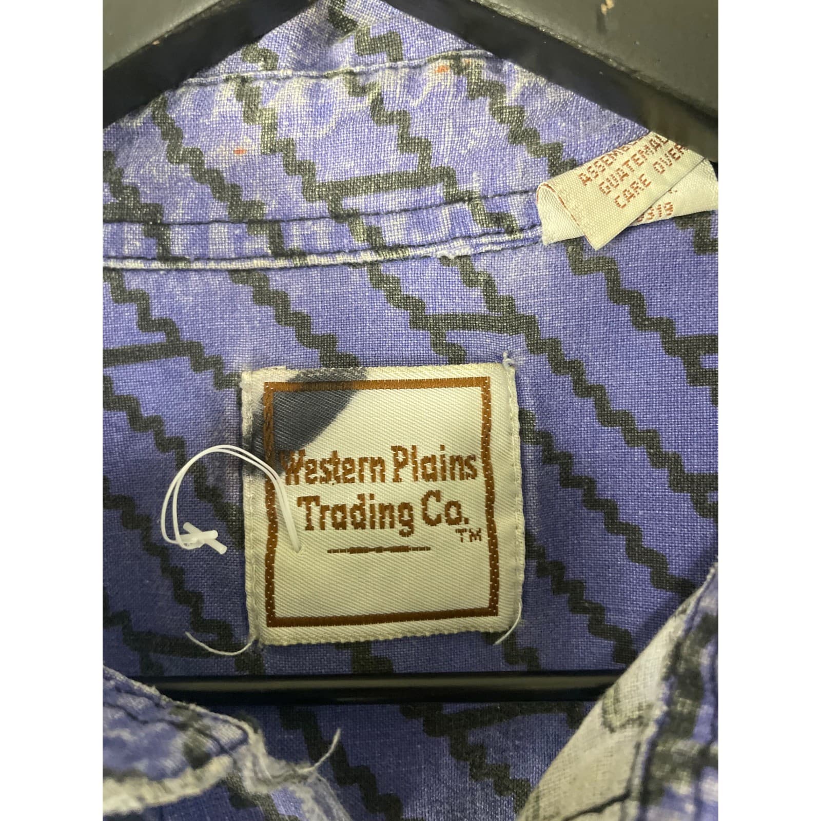 Vintage Western Plains Shirt Mens L Southwestern Aztec Cotton Button Up 90s Blue - Thumbnail 4