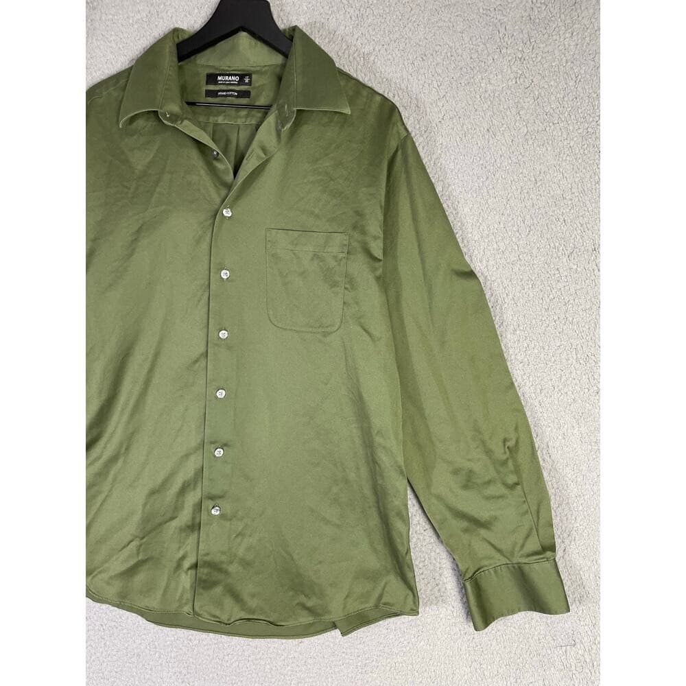 Murano Men's 17/35 XL Large Olive Green Liquid Cotton Long Sleeve Button Shirt - Thumbnail 8
