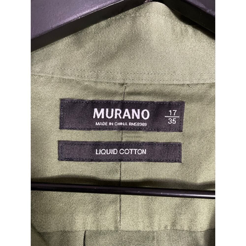 Murano Men's 17/35 XL Large Olive Green Liquid Cotton Long Sleeve Button Shirt - Thumbnail 4