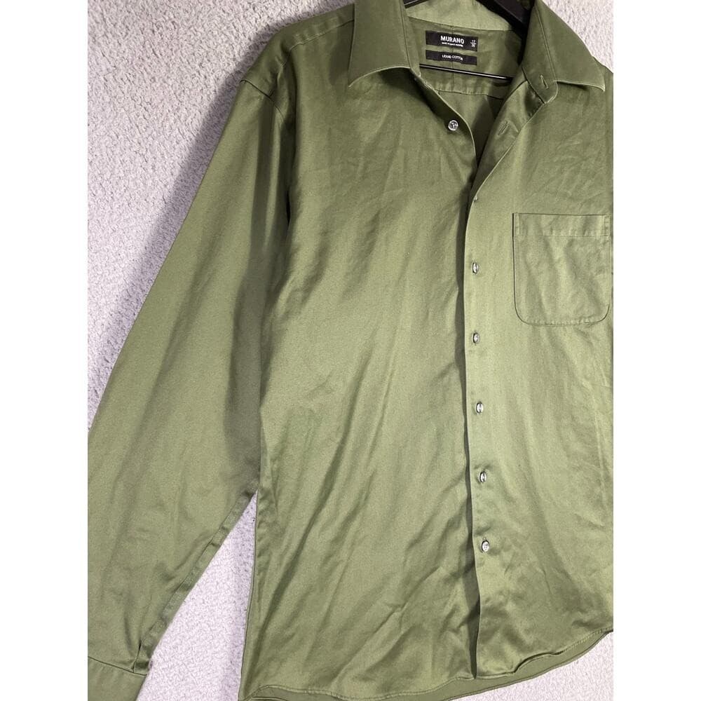 Murano Men's 17/35 XL Large Olive Green Liquid Cotton Long Sleeve Button Shirt - Thumbnail 9