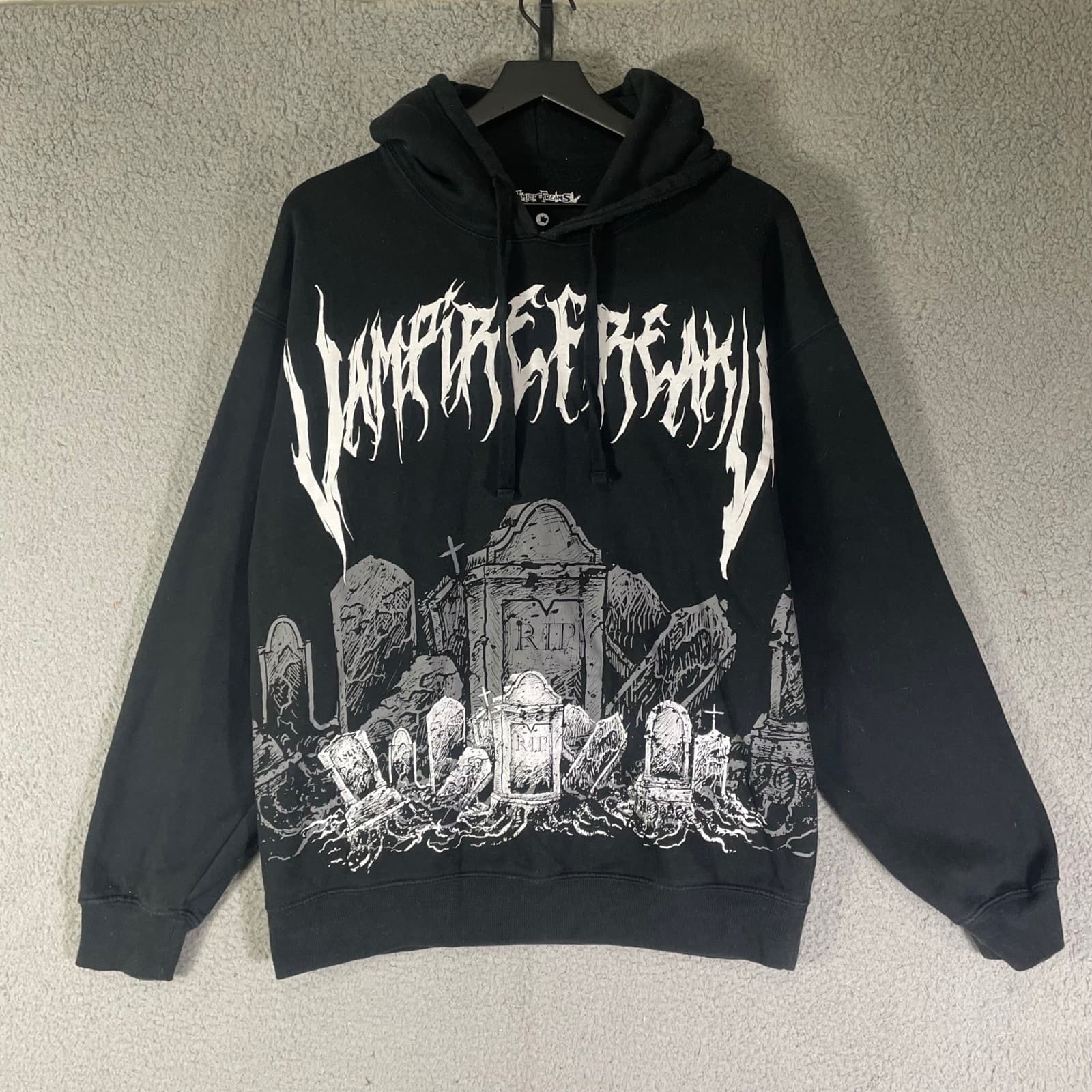 VampireFreaks Graveyard Hoodie Mens M Black Goth Cemetery Graphic Pullover Emo - Thumbnail 2