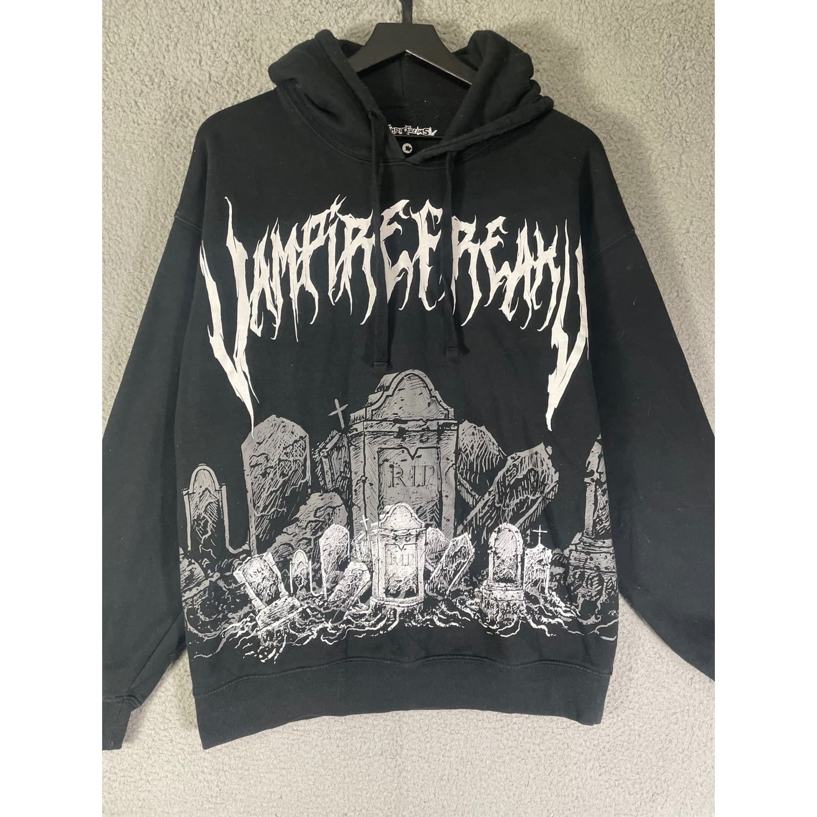 VampireFreaks Graveyard Hoodie Mens M Black Goth Cemetery Graphic Pullover Emo - Thumbnail 5
