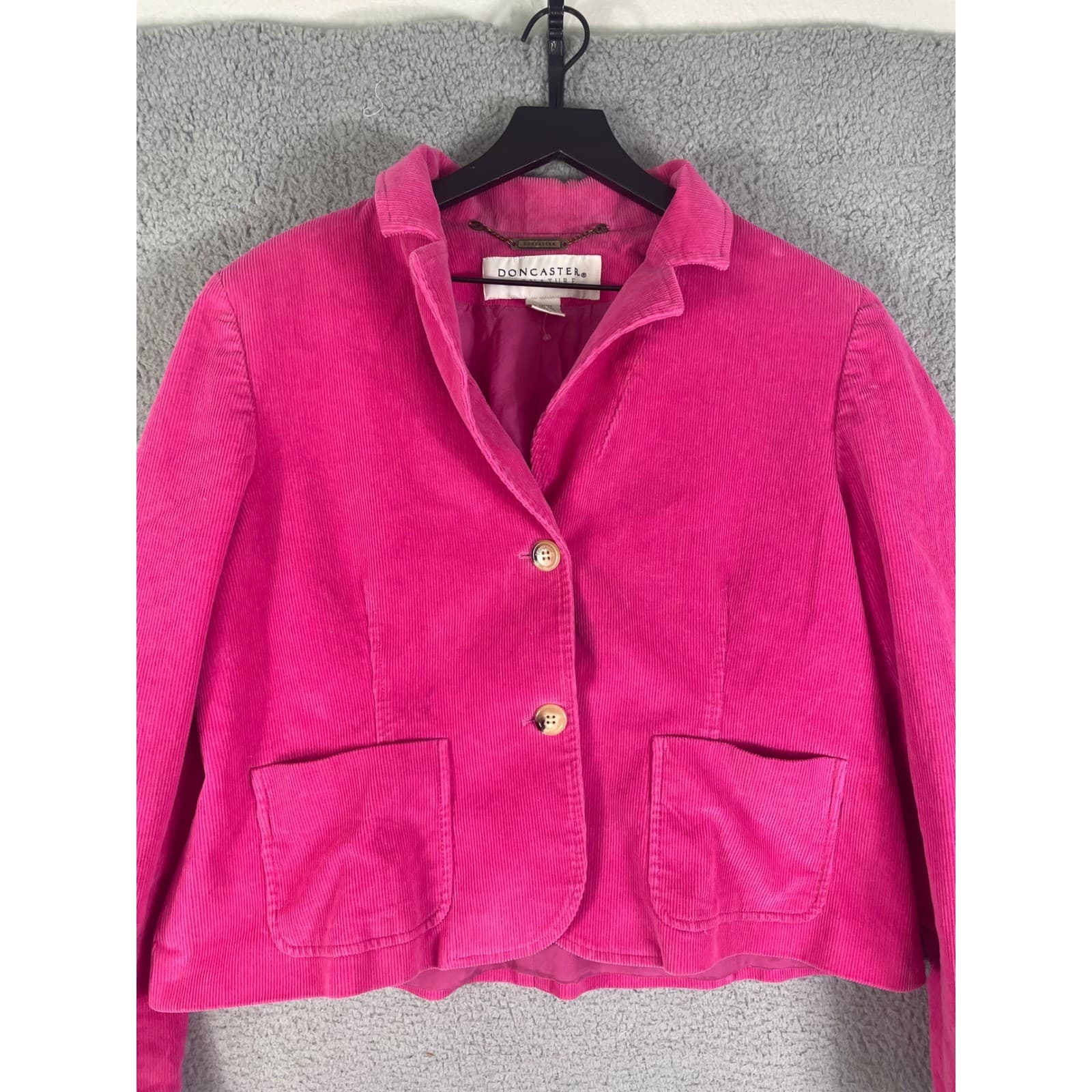 Vintage Doncaster Pink Corduroy Blazer Jacket M Gold Button Cropped - Thumbnail 6