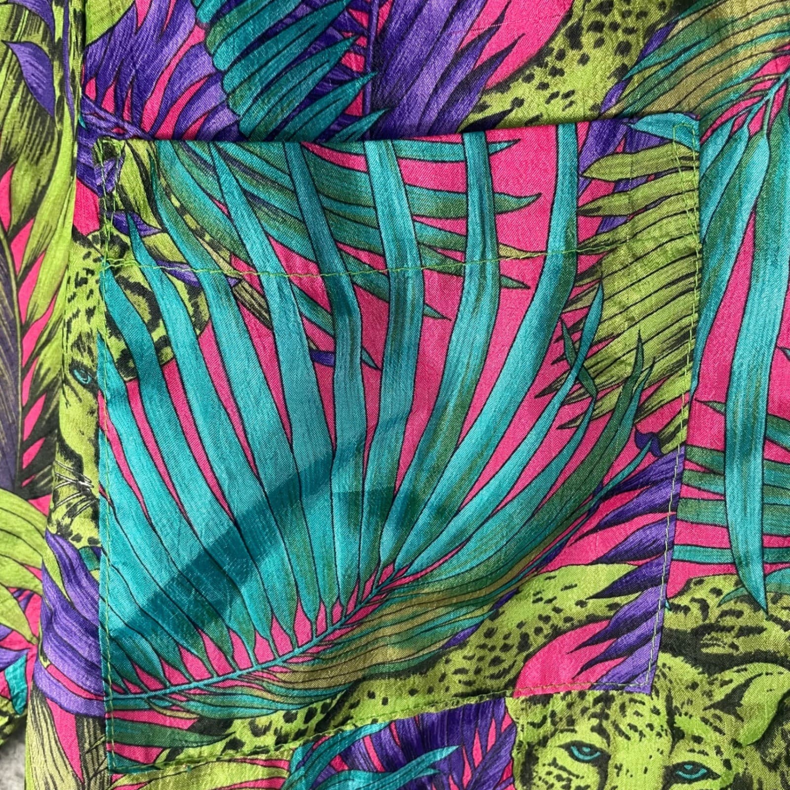 Vintage Petite Notations Tropical Blouse Womens 8P Leopard Jungle Button Shirt S - Thumbnail 7