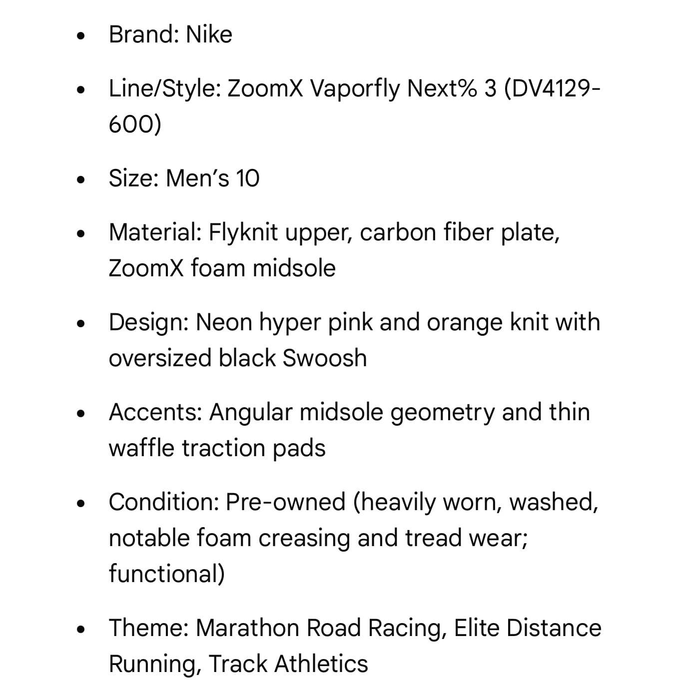 Nike ZoomX Vaporfly Next% 3 Mens 10 Hyper Pink Laser Orange DV4129-600 - Thumbnail 2