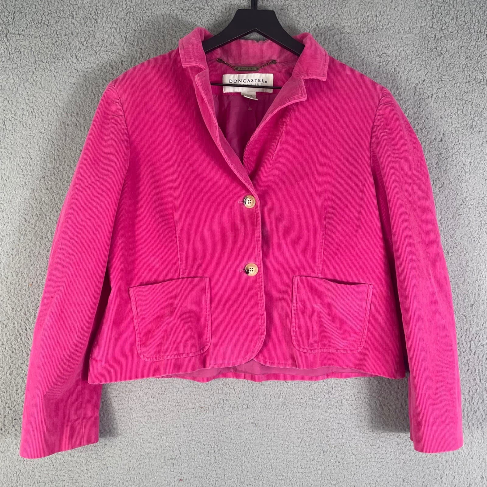 Vintage Doncaster Pink Corduroy Blazer Jacket M Gold Button Cropped - Thumbnail 5