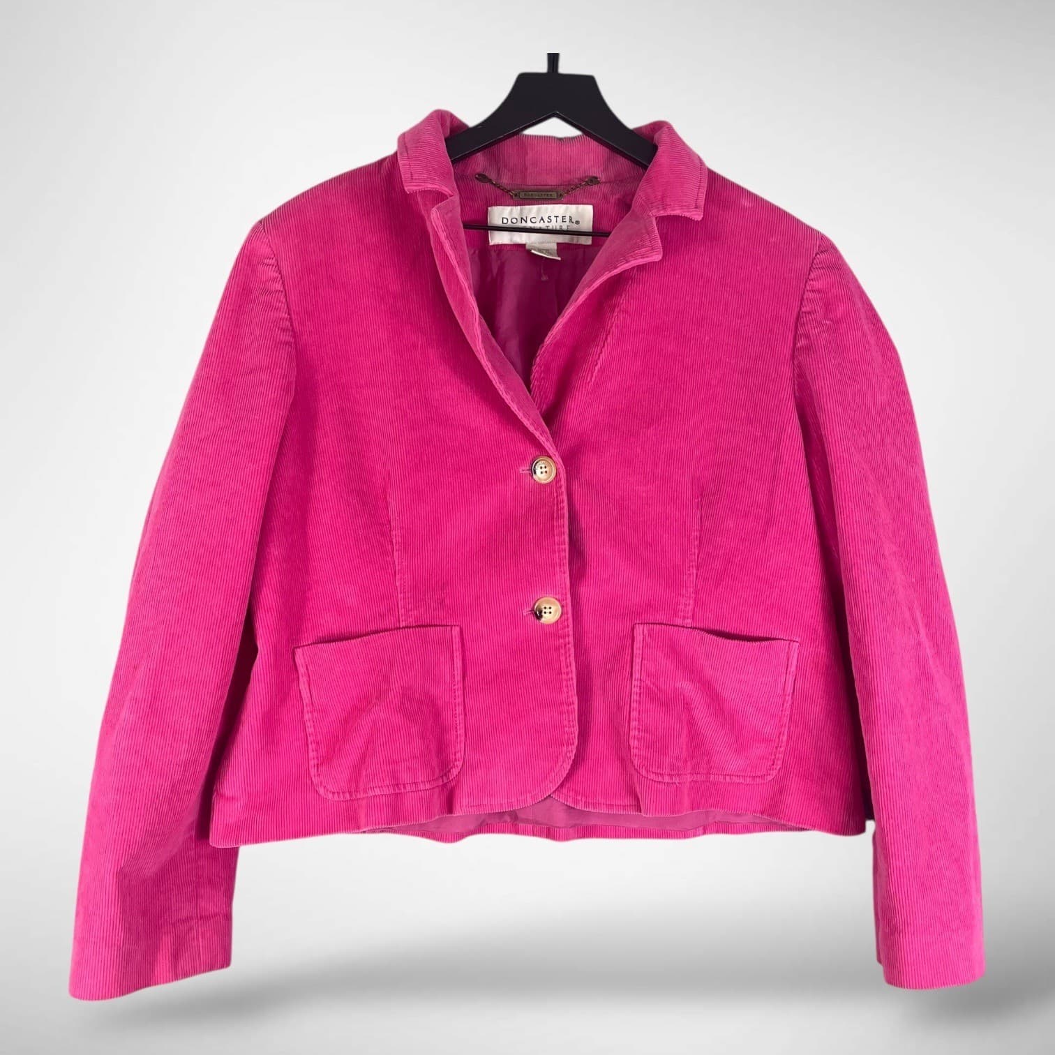 Vintage Doncaster Pink Corduroy Blazer Jacket M Gold Button Cropped - Thumbnail 2