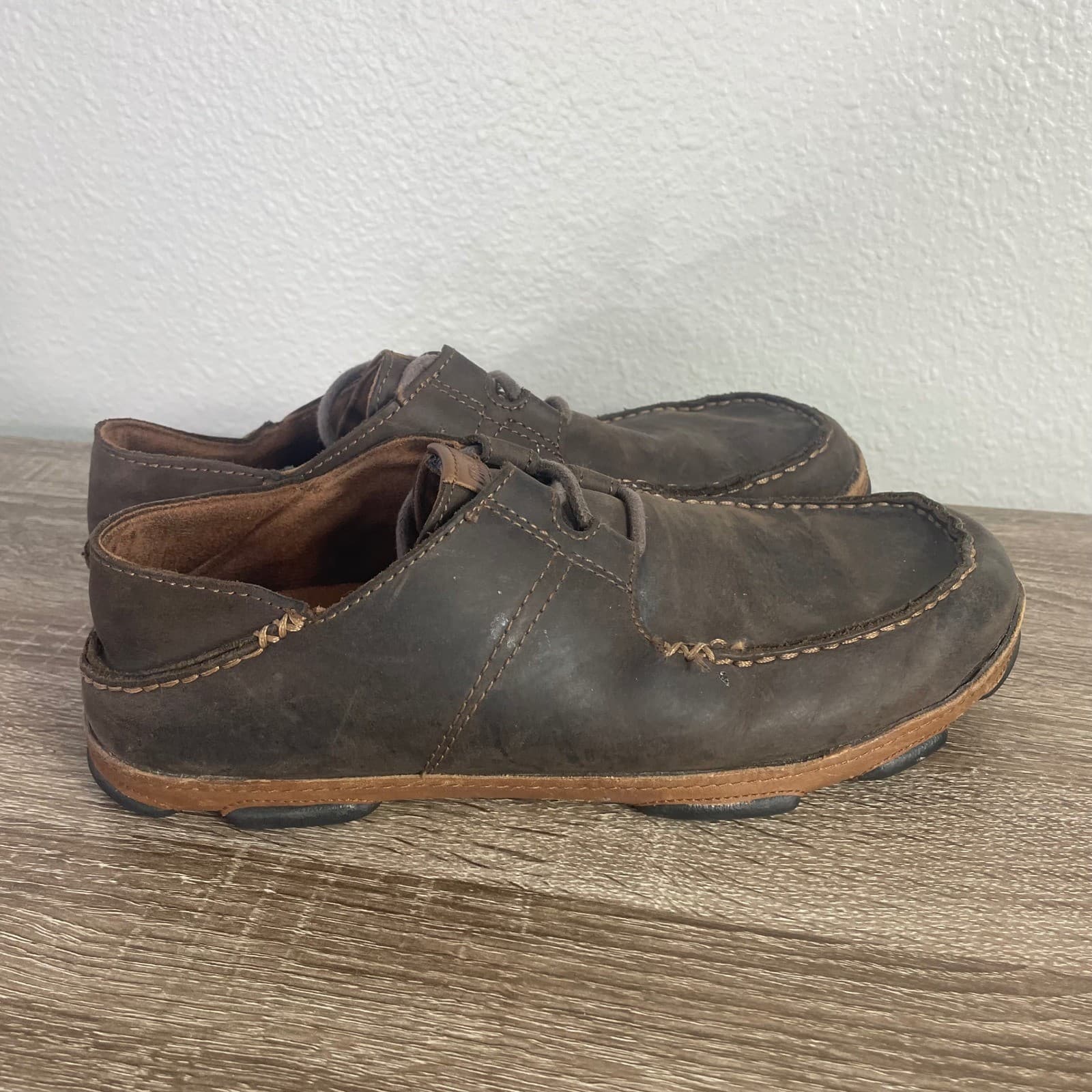 Olukai Ohana Lace-Up Nubuck Mens Brown Leather Shoes 10171-6333 Size 9.5 - Thumbnail 9