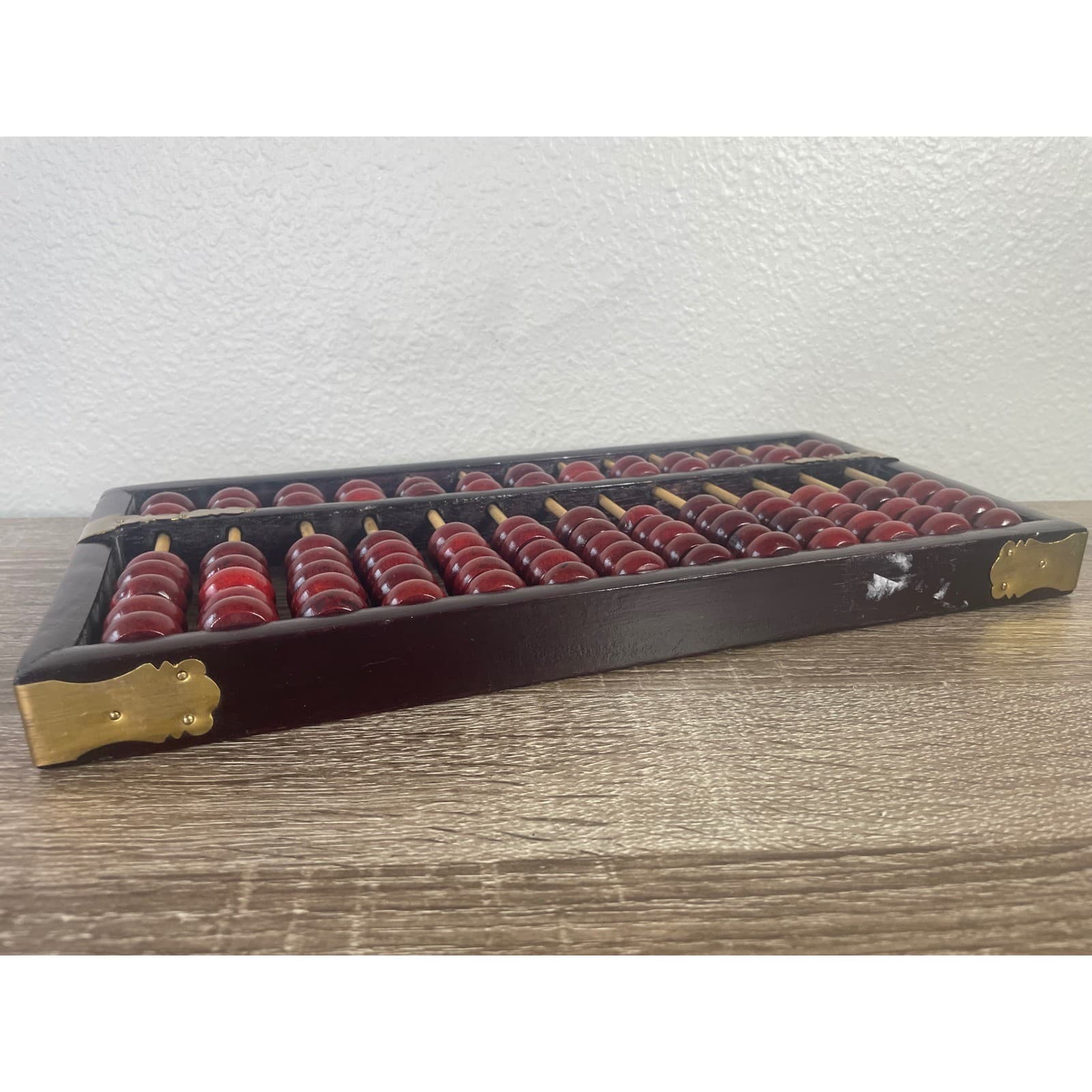 Vintage Chinese Abacus Wood 13 Column Red Black Beads Asian Math Decor - Thumbnail 9