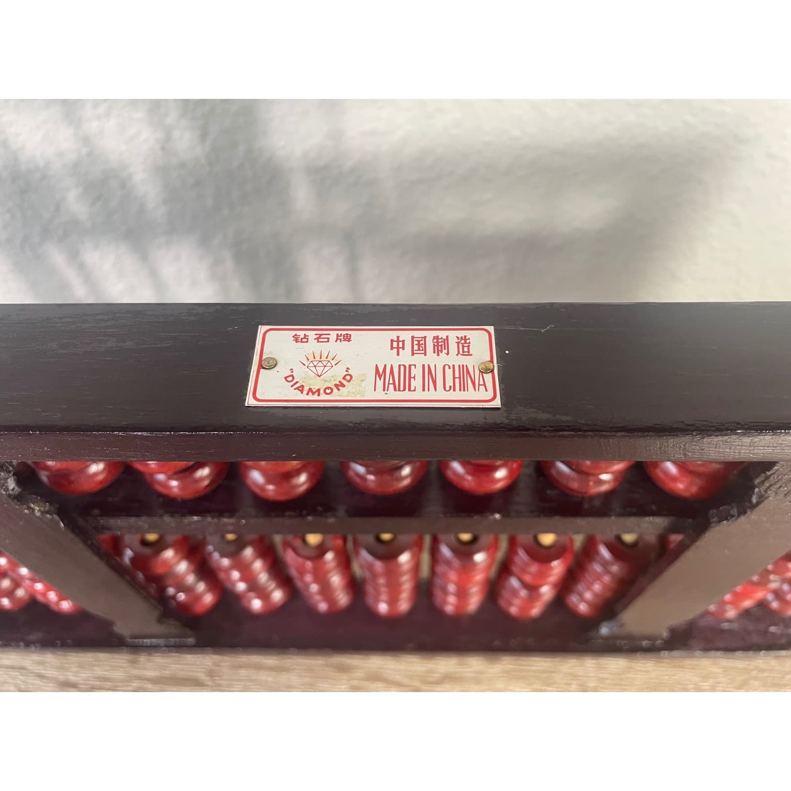 Vintage Chinese Abacus Wood 13 Column Red Black Beads Asian Math Decor - Thumbnail 4