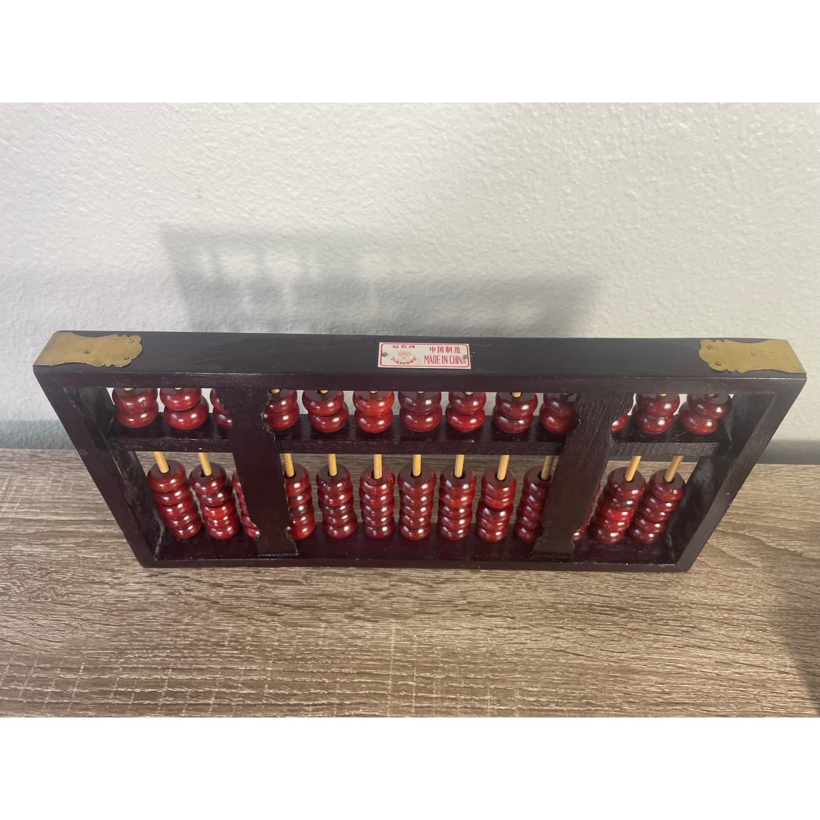 Vintage Chinese Abacus Wood 13 Column Red Black Beads Asian Math Decor - Thumbnail 7