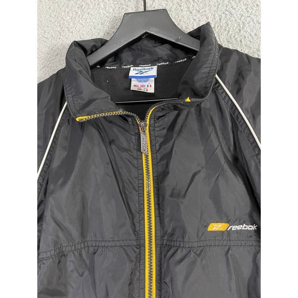 Vintage Reebok Black Yellow Full Zip Windbreaker Jacket L Nylon Sportswear Retro - Thumbnail 8