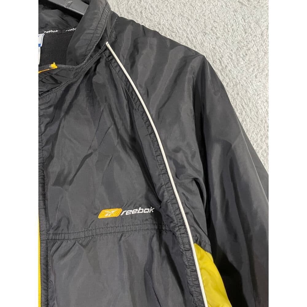 Vintage Reebok Black Yellow Full Zip Windbreaker Jacket L Nylon Sportswear Retro - Thumbnail 7