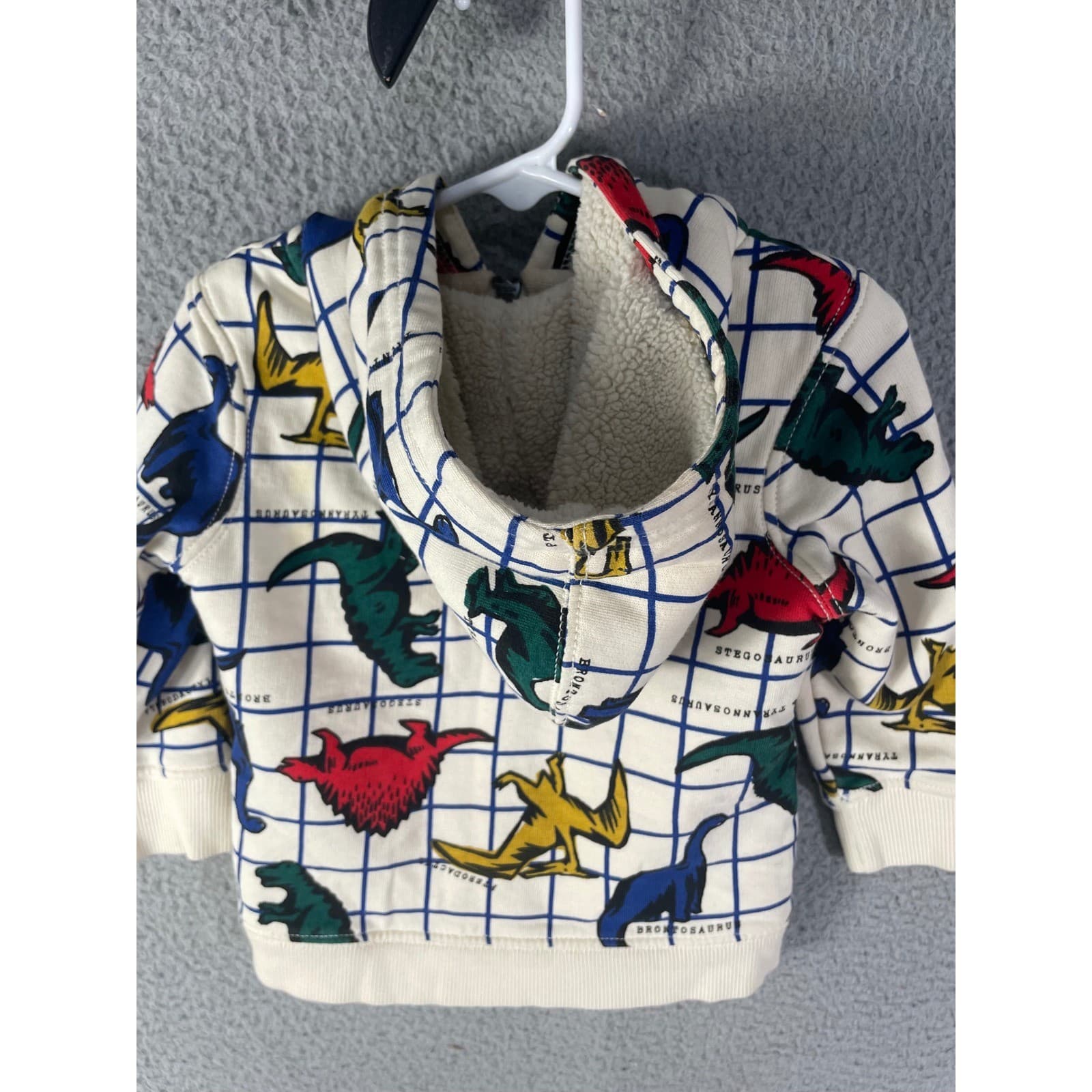 Hanna Andersson Dinosaur Hoodie Kids 2T Sherpa Lined Zip Jacket Cream Blue Red - Thumbnail 9