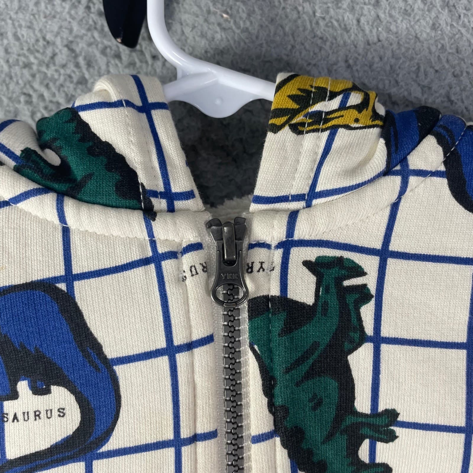 Hanna Andersson Dinosaur Hoodie Kids 2T Sherpa Lined Zip Jacket Cream Blue Red - Thumbnail 6
