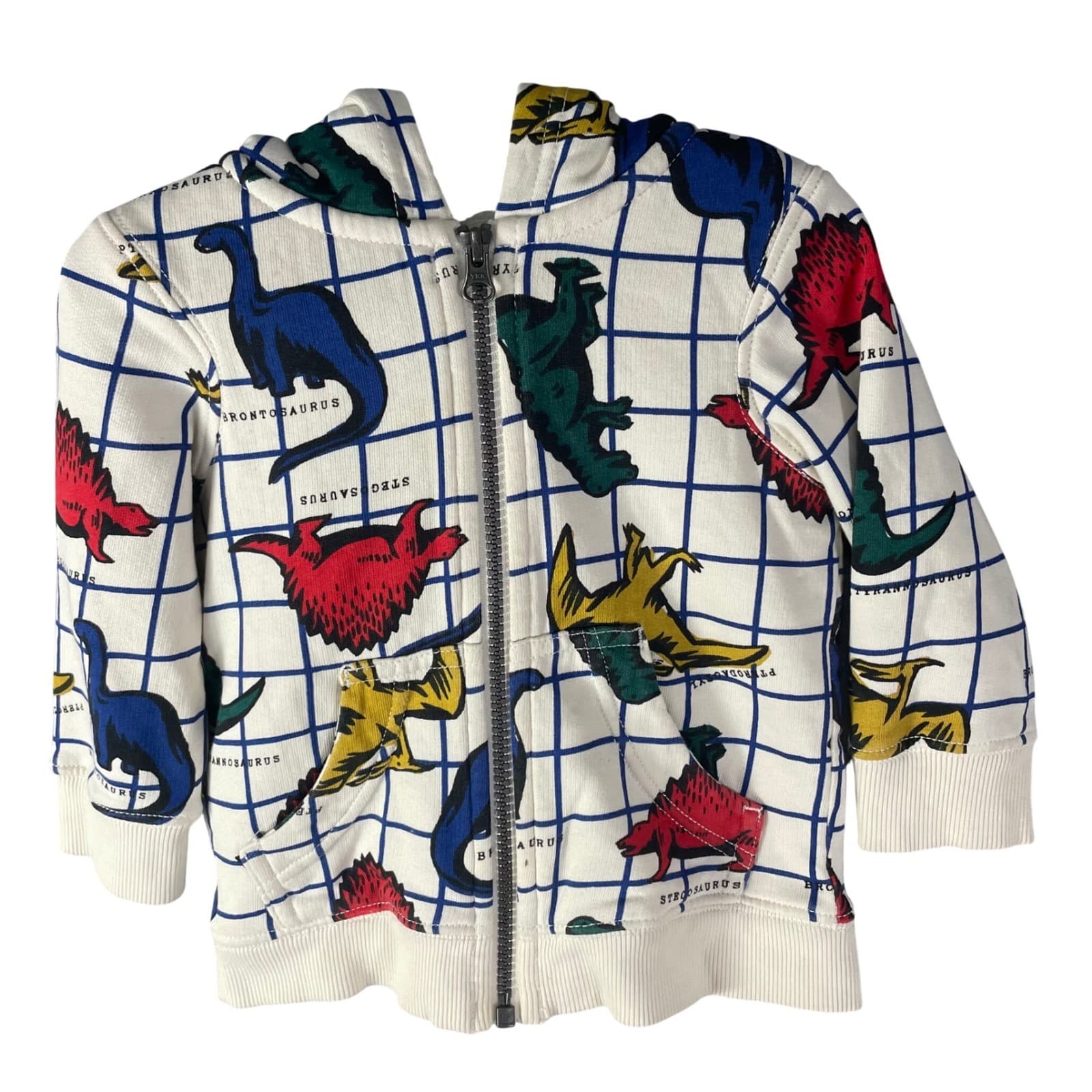 Hanna Andersson Dinosaur Hoodie Kids 2T Sherpa Lined Zip Jacket Cream Blue Red - Thumbnail 3