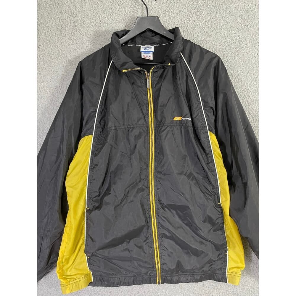 Vintage Reebok Black Yellow Full Zip Windbreaker Jacket L Nylon Sportswear Retro - Thumbnail 5