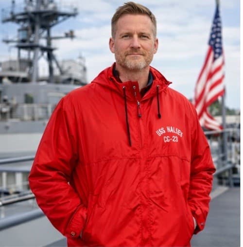 Vintage USS Halsey CG-23 Navy Windbreaker Jacket Mens S Red USA Made MVP - Thumbnail 2