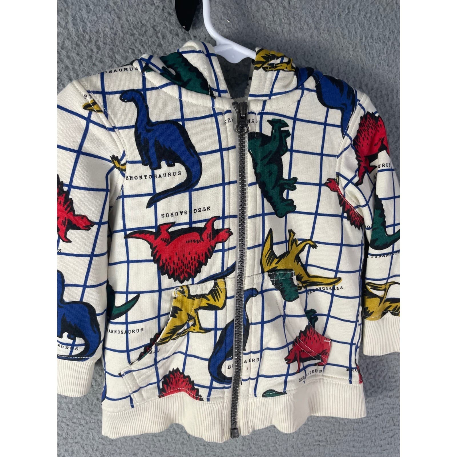 Hanna Andersson Dinosaur Hoodie Kids 2T Sherpa Lined Zip Jacket Cream Blue Red - Thumbnail 8