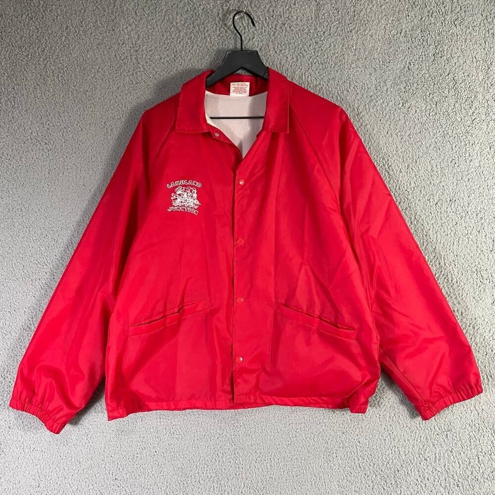 Vintage Cardinal Activewear Lakeland Junction Red Windbreaker Jacket USA Size L - Thumbnail 4
