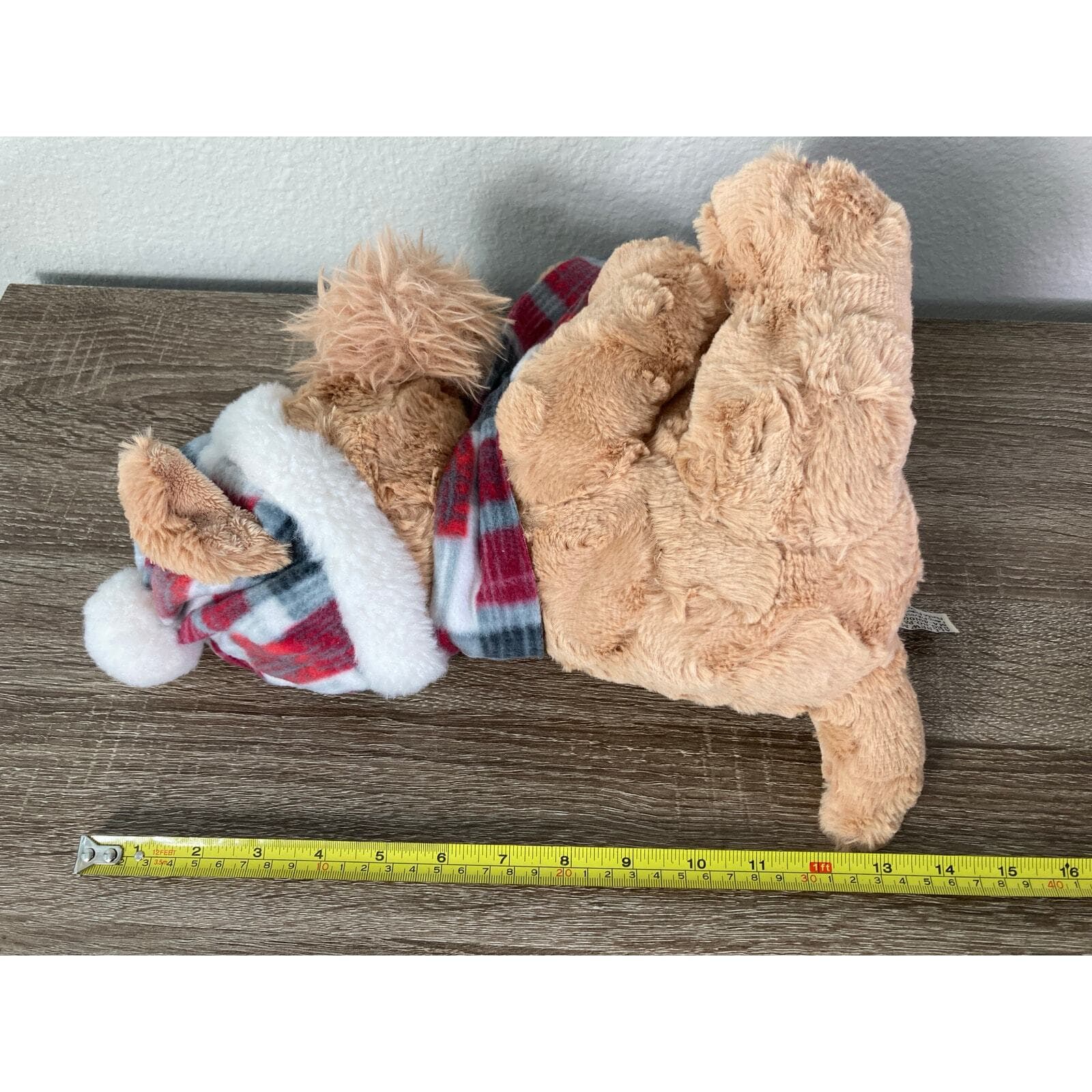 Gentle Treasures Dog Plush Winter Medium Brown with Plaid Hat & Scarf - Thumbnail 10