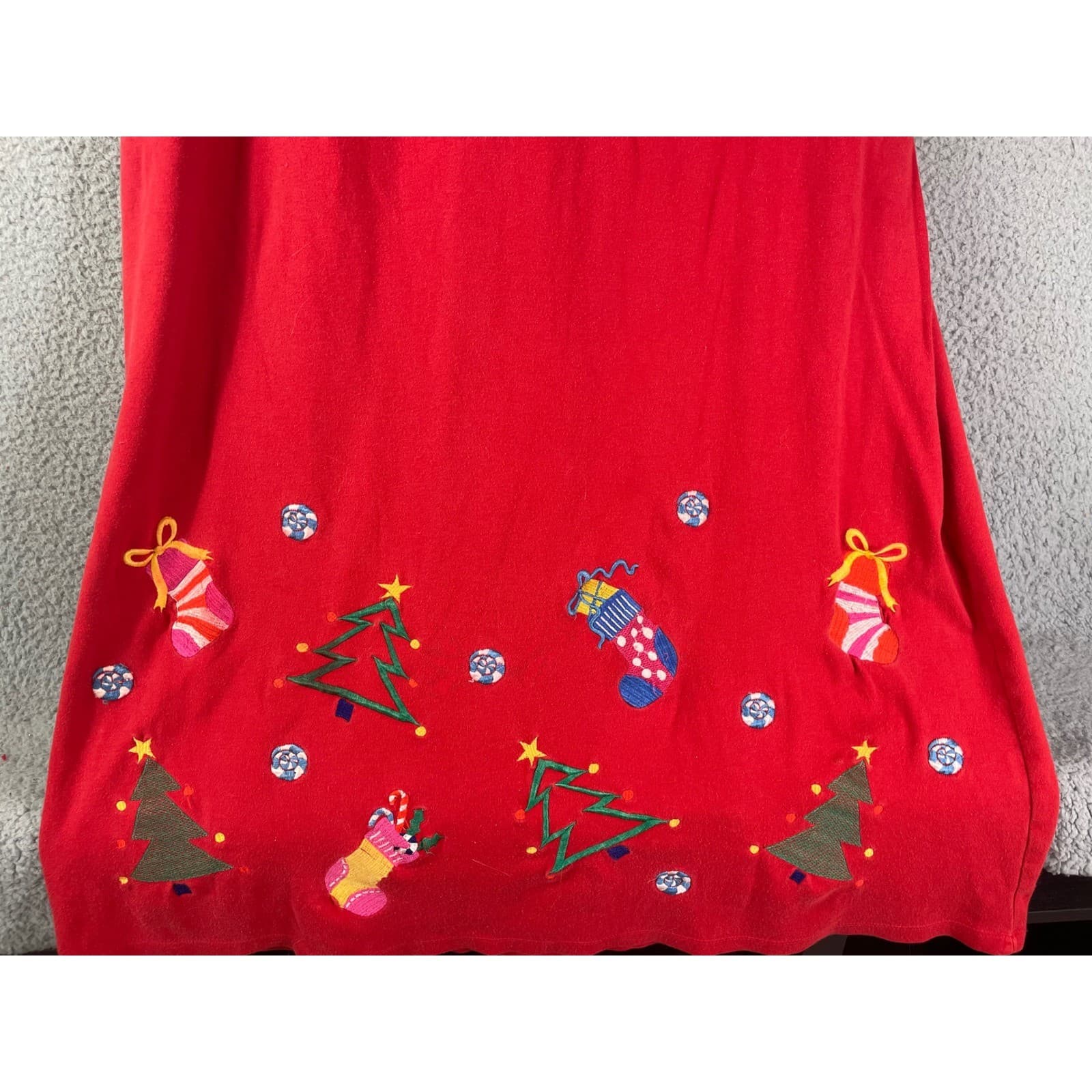 Vintage 90s Michael Simon Lite Christmas Maxi Dress XL Red Novelty Knit - Thumbnail 12