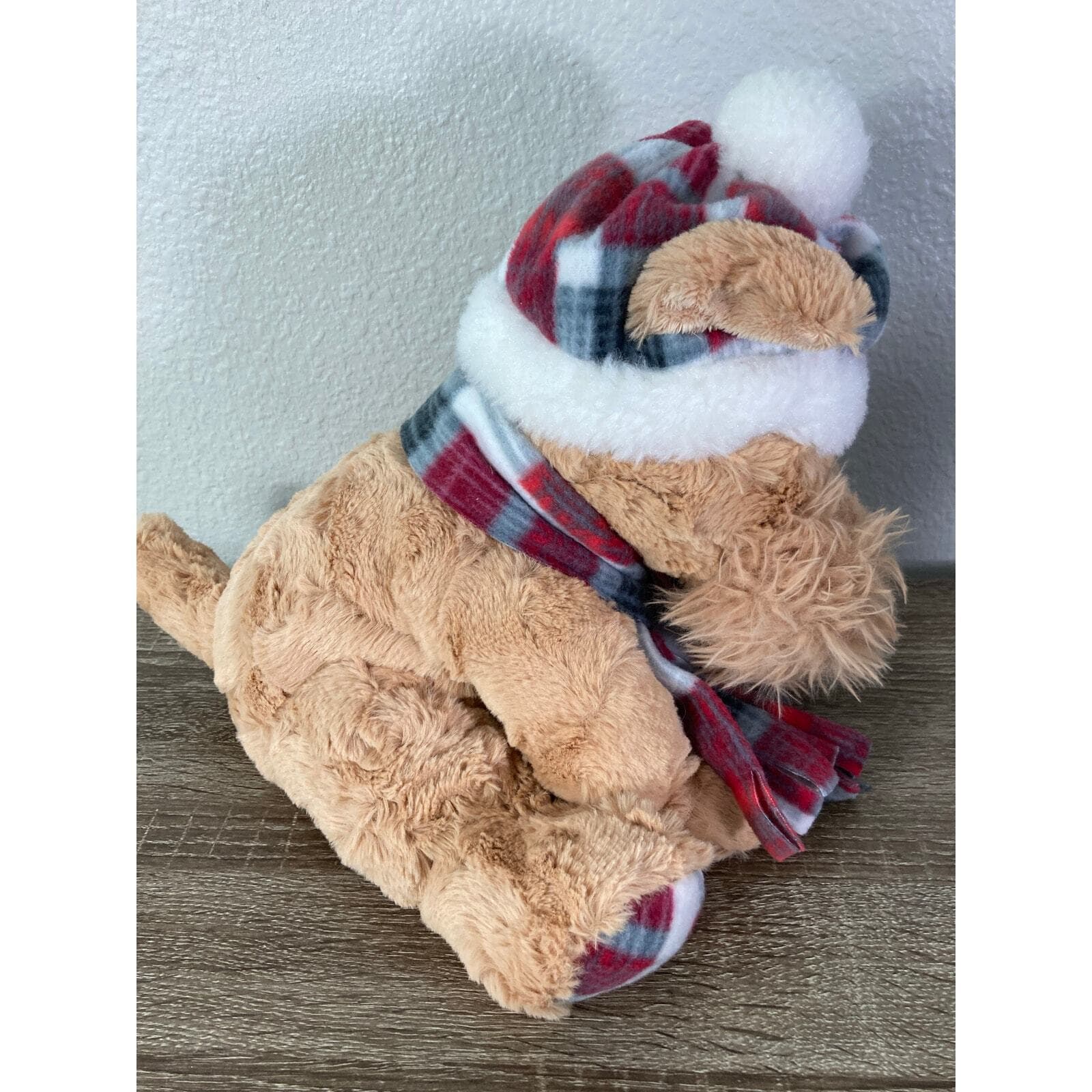 Gentle Treasures Dog Plush Winter Medium Brown with Plaid Hat & Scarf - Thumbnail 8