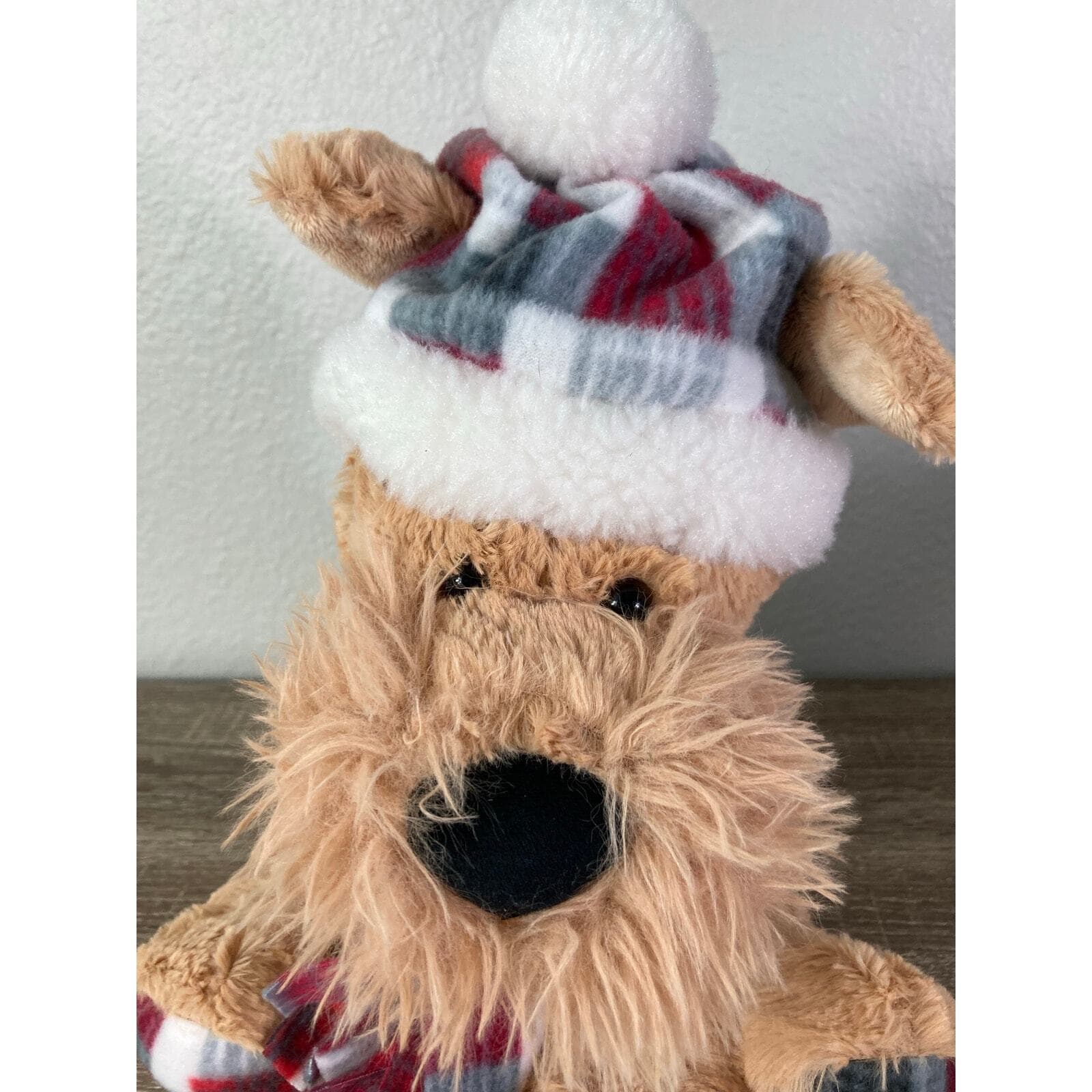 Gentle Treasures Dog Plush Winter Medium Brown with Plaid Hat & Scarf - Thumbnail 4