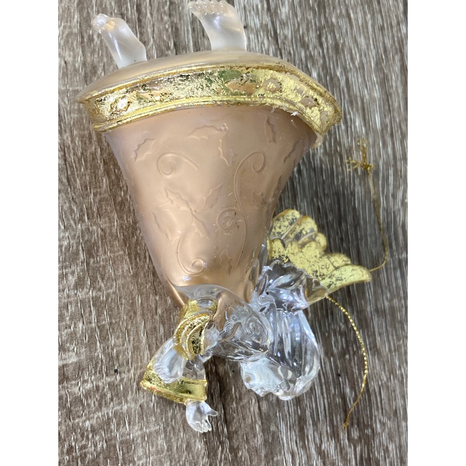 Vintage Clear Acrylic Angel Ornament with Gold Wings Christmas Decor - Thumbnail 7