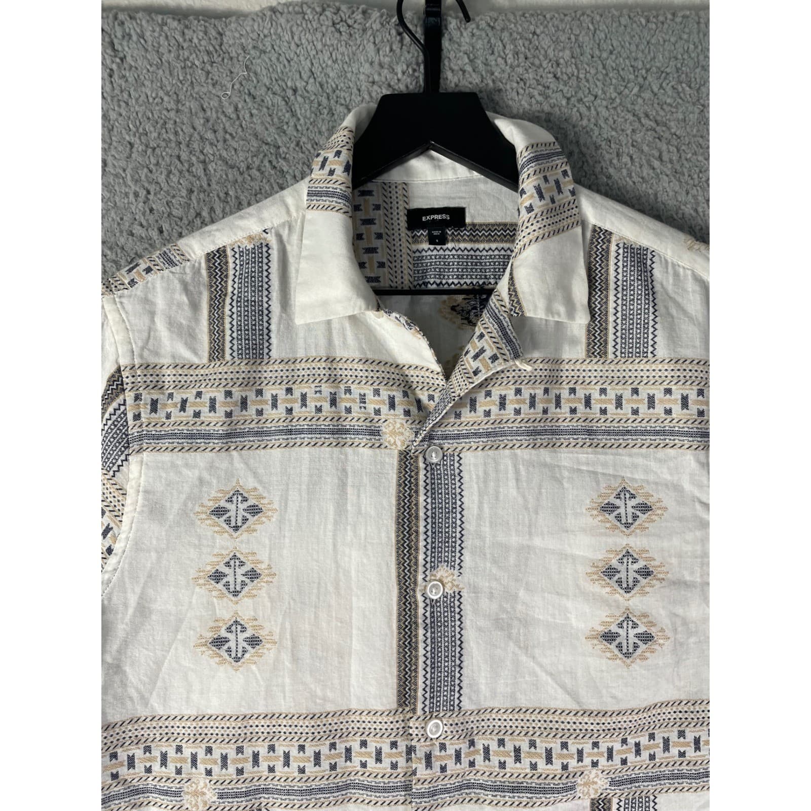 Express Mens Shirt Small Button Up Short Sleeve Pattern Casual - Thumbnail 7