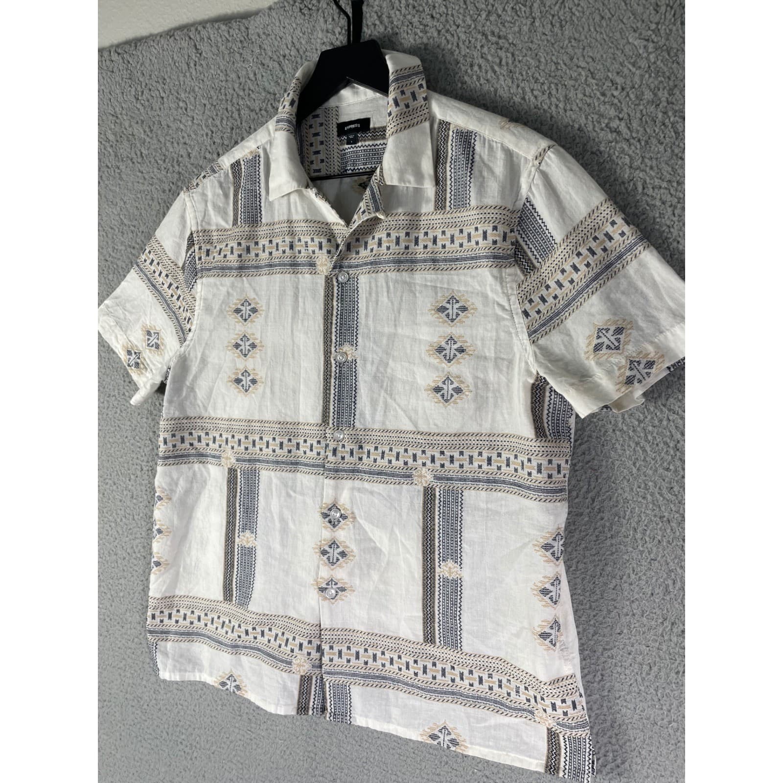 Express Mens Shirt Small Button Up Short Sleeve Pattern Casual - Thumbnail 5